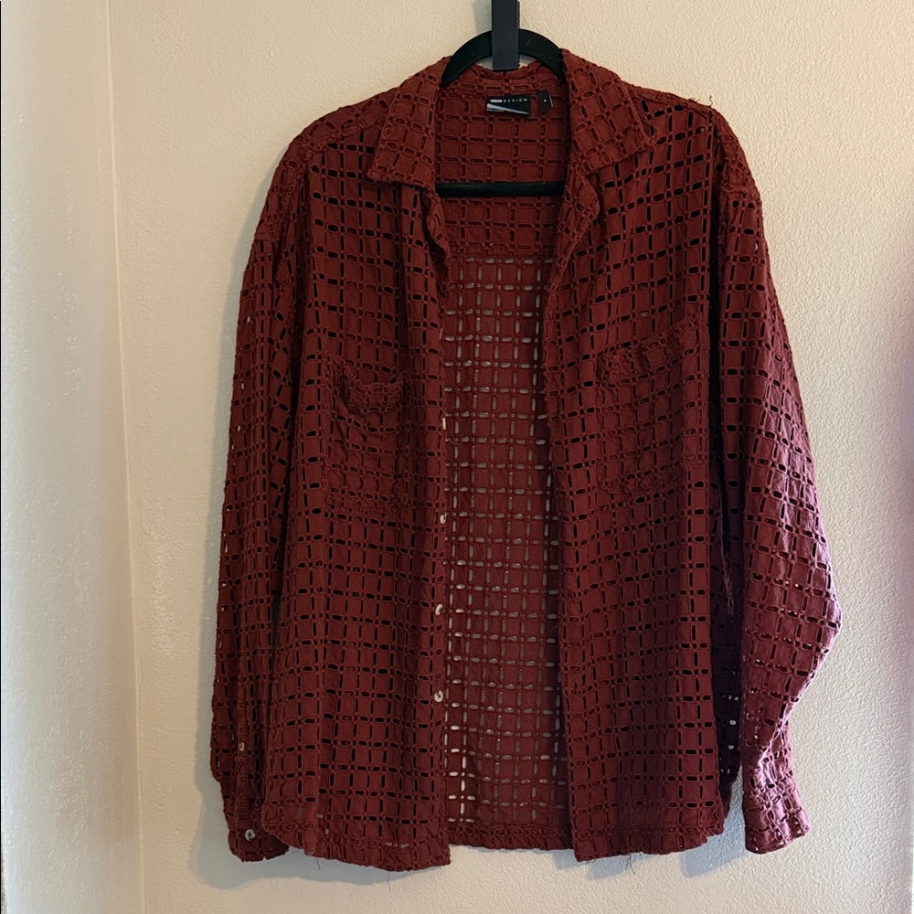 ASOS- MEDIUM- Burgundy Crochet Button Down Shirt